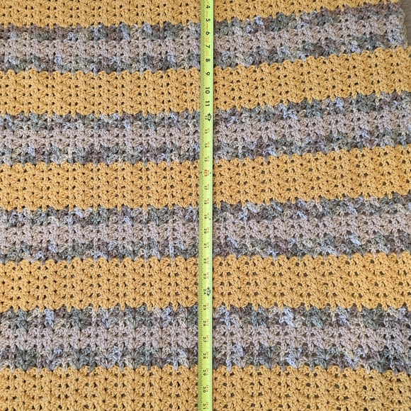 Handmade Crochet Blanket Lapghan Mustard Yellow Earth Tone Stripe Throw 36 X 34 - Picture 10 of 12